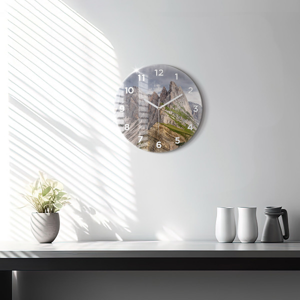 Round glass clock Rocky Mountains