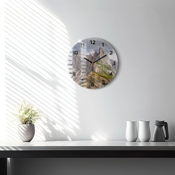 Round glass clock Rocky Mountains