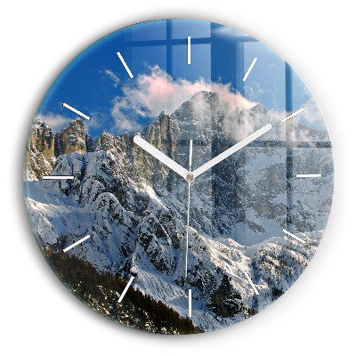 Round glass clock Mountains under blue sky