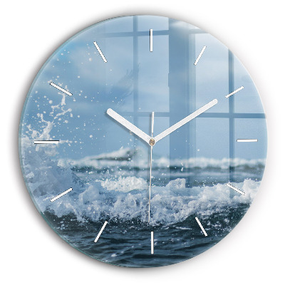 Round glass clock Photo of sea waves