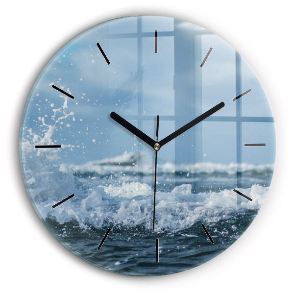 Round glass clock Photo of sea waves