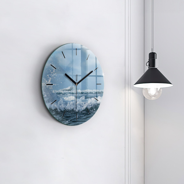 Round glass clock Photo of sea waves