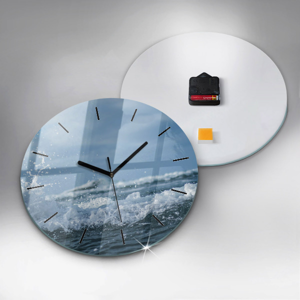 Round glass clock Photo of sea waves