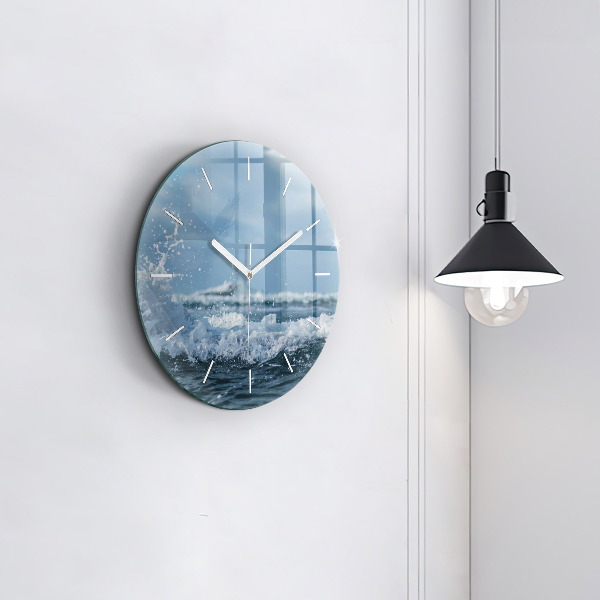 Round glass clock Photo of sea waves
