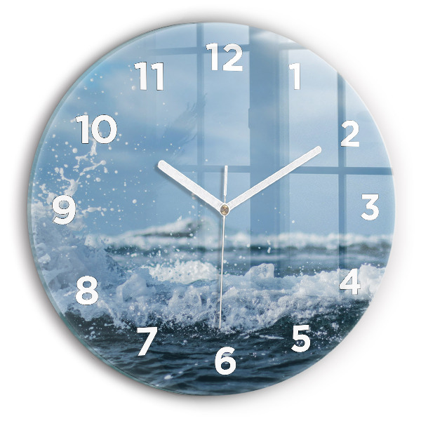 Round glass clock Photo of sea waves