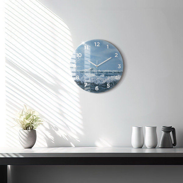 Round glass clock Photo of sea waves
