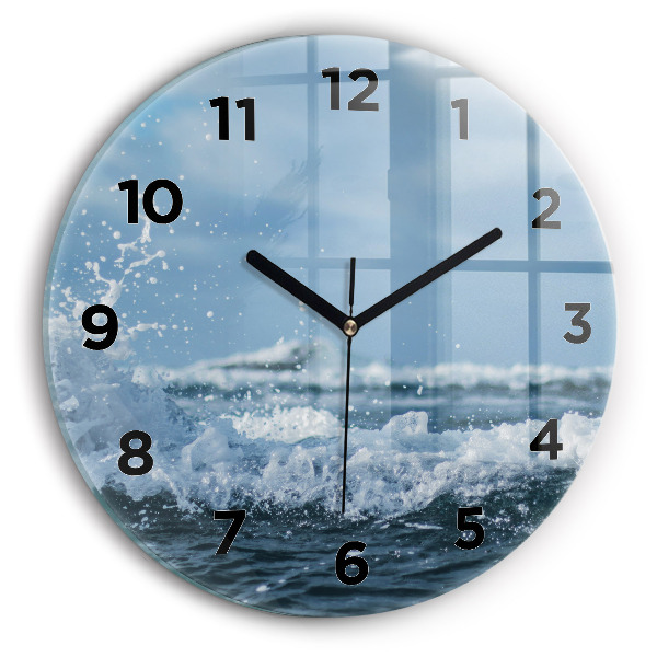 Round glass clock Photo of sea waves