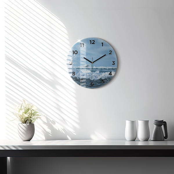 Round glass clock Photo of sea waves