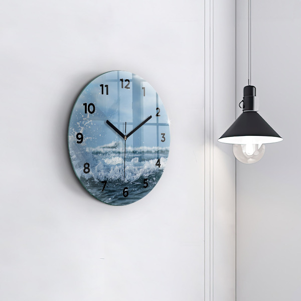 Round glass clock Photo of sea waves