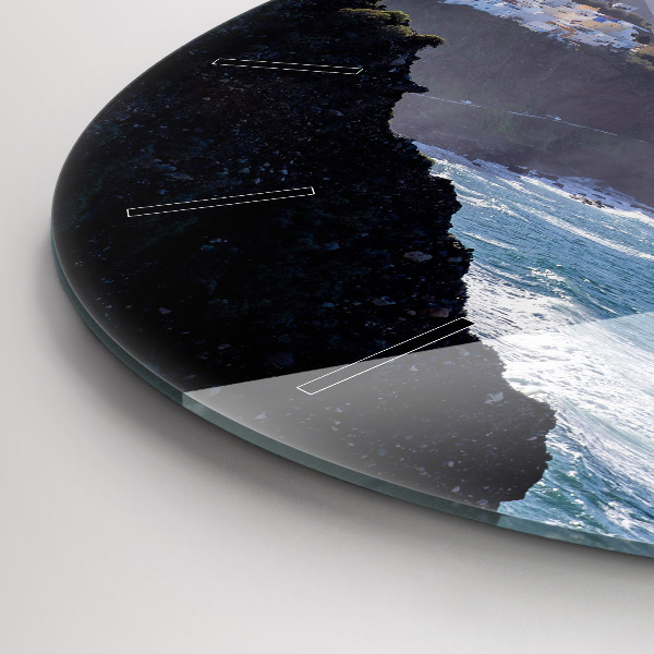 Round glass clock Mountains by the ocean