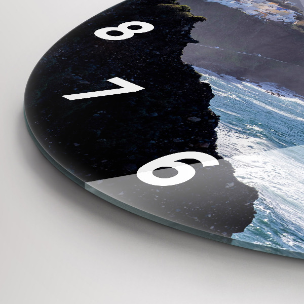 Round glass clock Mountains by the ocean