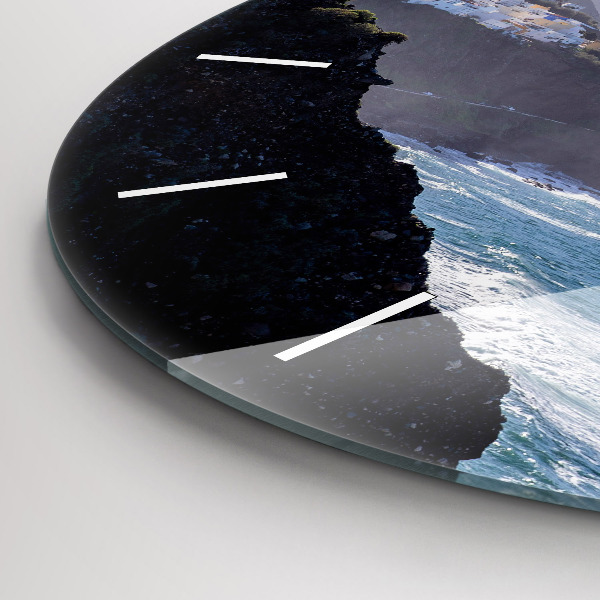 Round glass clock Mountains by the ocean