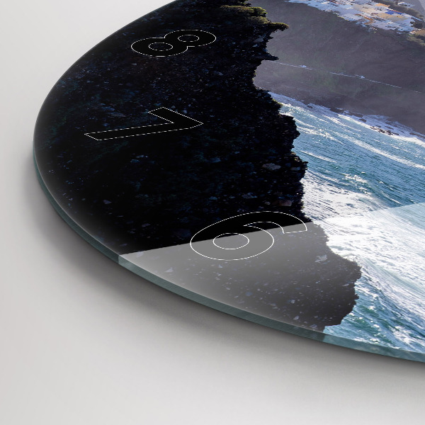 Round glass clock Mountains by the ocean