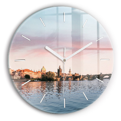 Round glass clock Charles Bridge in Prague