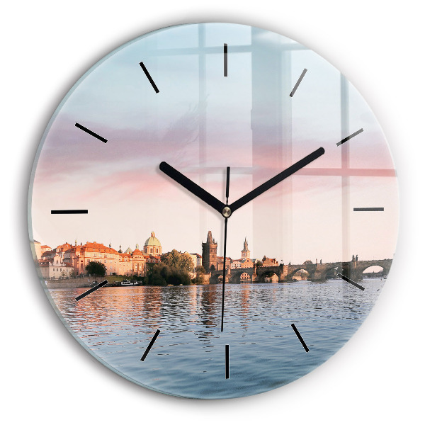 Round glass clock Charles Bridge in Prague