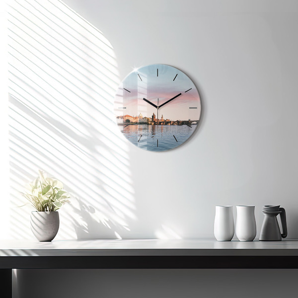 Round glass clock Charles Bridge in Prague