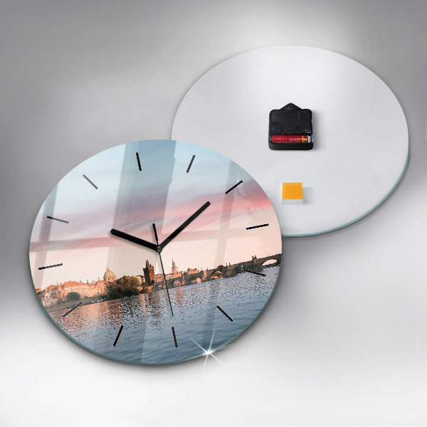 Round glass clock Charles Bridge in Prague
