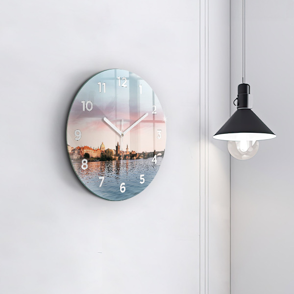 Round glass clock Charles Bridge in Prague