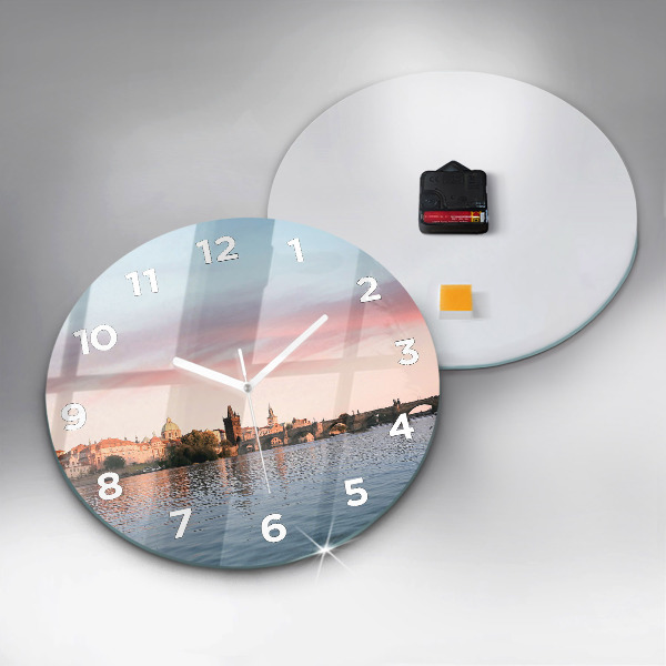 Round glass clock Charles Bridge in Prague