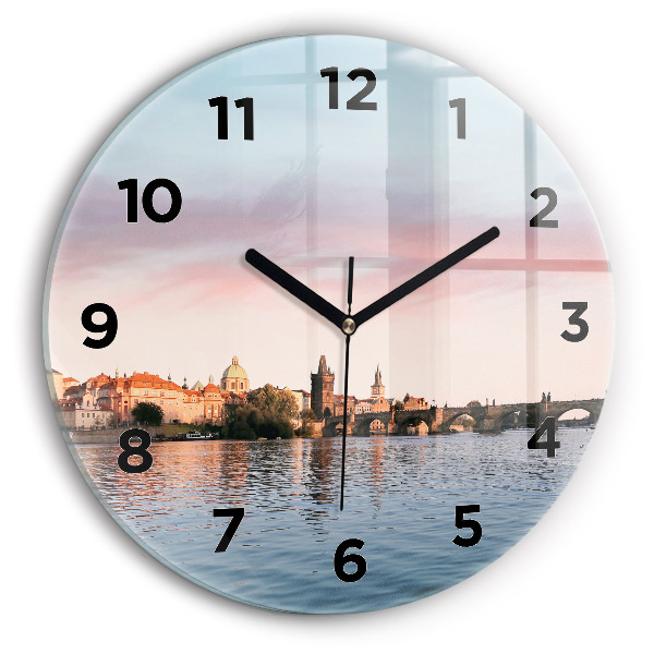 Round glass clock Charles Bridge in Prague