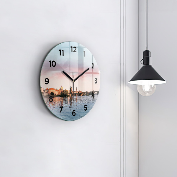 Round glass clock Charles Bridge in Prague