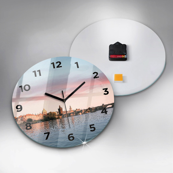 Round glass clock Charles Bridge in Prague