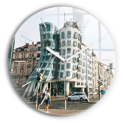 Round glass clock Dancing House Prague