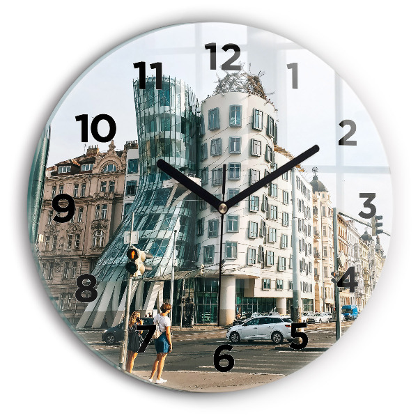 Round glass clock Dancing House Prague