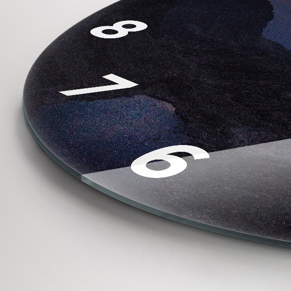 Round glass clock Mountains at sunset