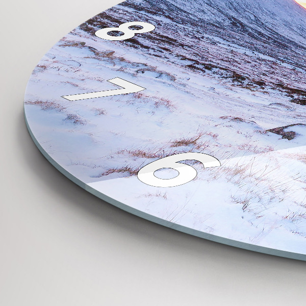 Round glass clock Cottage in the mountains
