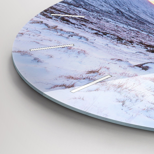 Round glass clock Cottage in the mountains