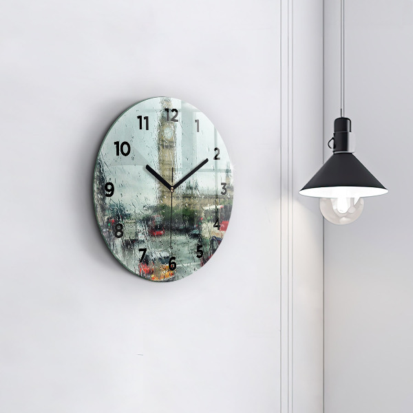 Round glass clock Rainy London