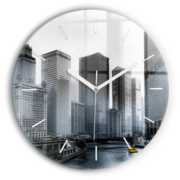 Round glass clock City panorama