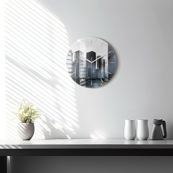 Round glass clock City panorama