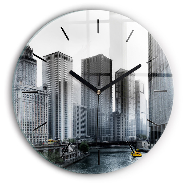Round glass clock City panorama
