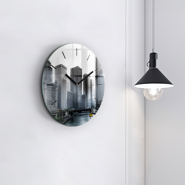 Round glass clock City panorama