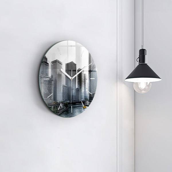 Round glass clock City panorama