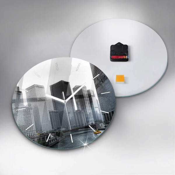Round glass clock City panorama