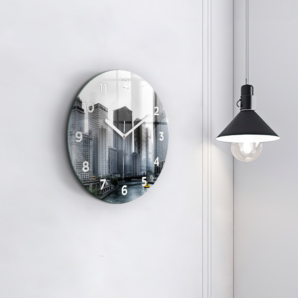 Round glass clock City panorama