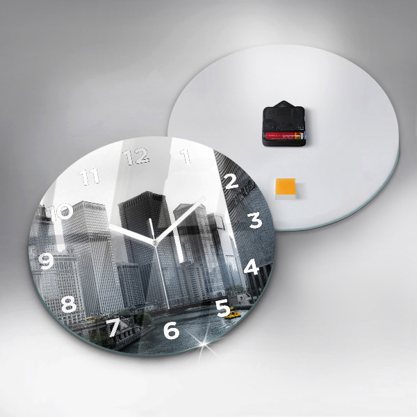 Round glass clock City panorama