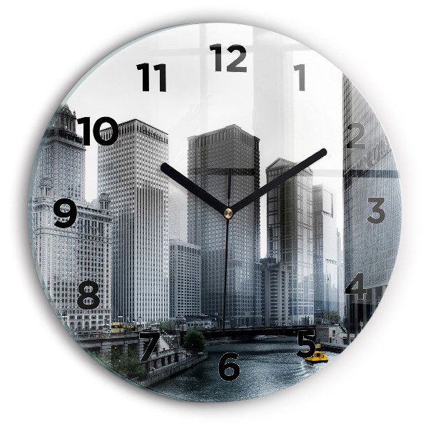 Round glass clock City panorama