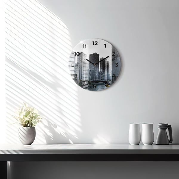 Round glass clock City panorama