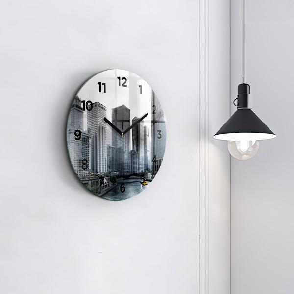 Round glass clock City panorama