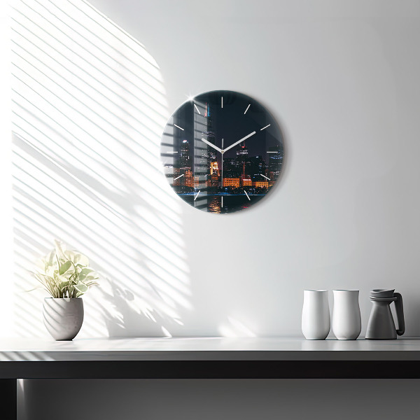 Round glass clock Chicago Cityscape