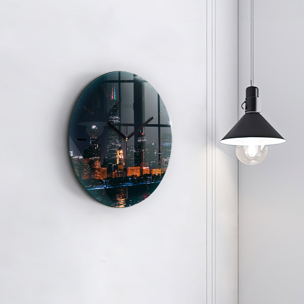 Round glass clock Chicago Cityscape