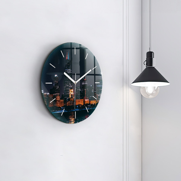 Round glass clock Chicago Cityscape