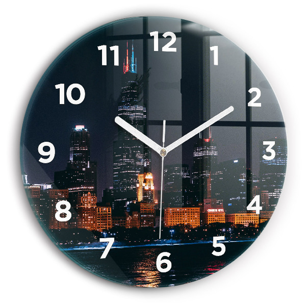 Round glass clock Chicago Cityscape