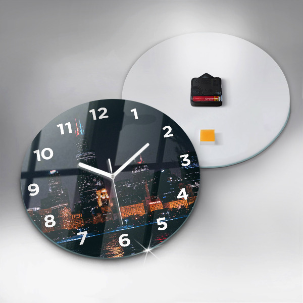 Round glass clock Chicago Cityscape