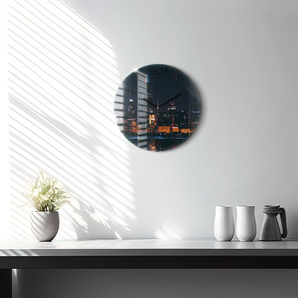 Round glass clock Chicago Cityscape