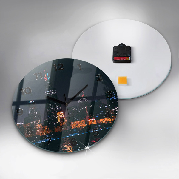 Round glass clock Chicago Cityscape